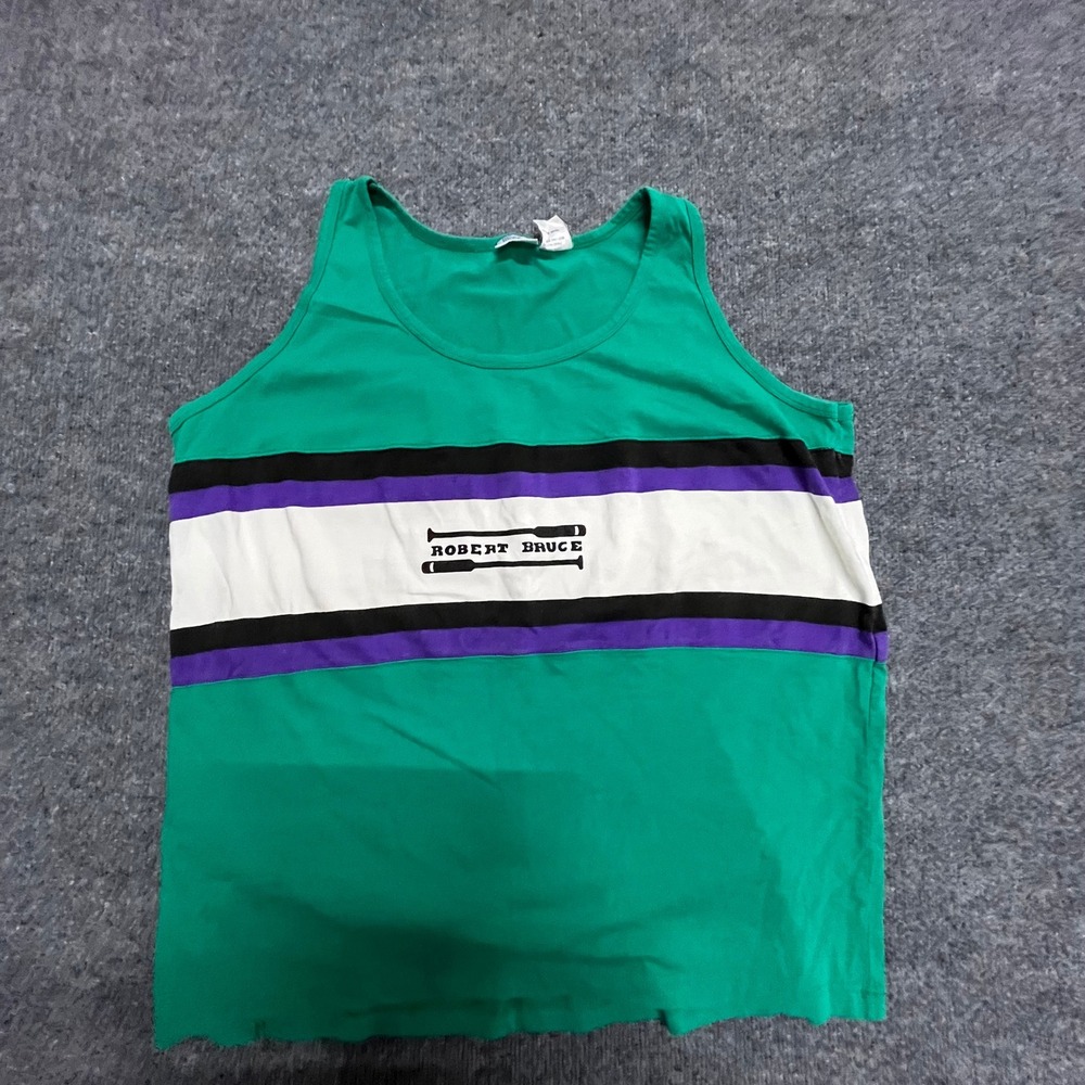 Robert Bruce Tank Top Women Size 1X Green Striped Cotton Graphic Sleeveless
